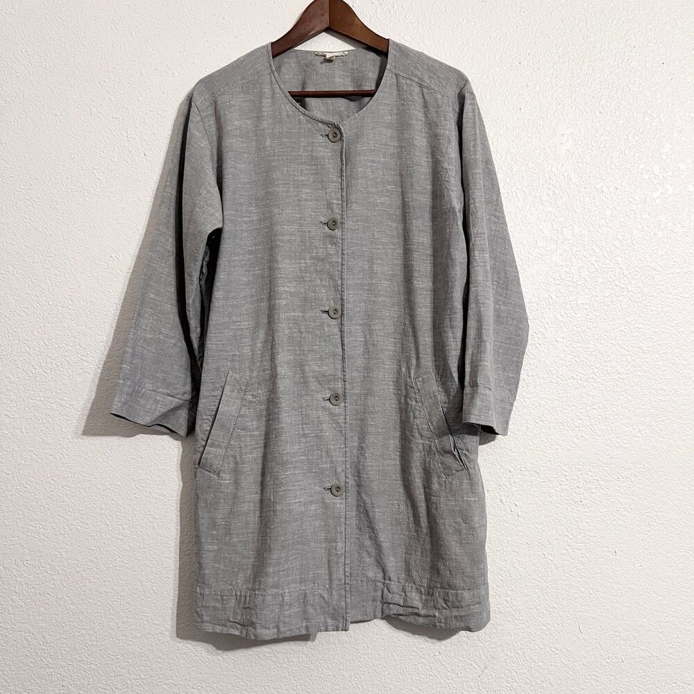 Eileen Fisher Hemp Cotton Tunic Jacket Button Front Size M Lagenlook Minimalist